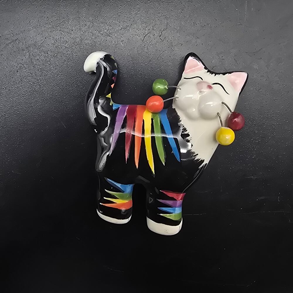 Ceramic Rainbow Cat Brooch Brooch LGBTQ Pride Cat Lover Gift